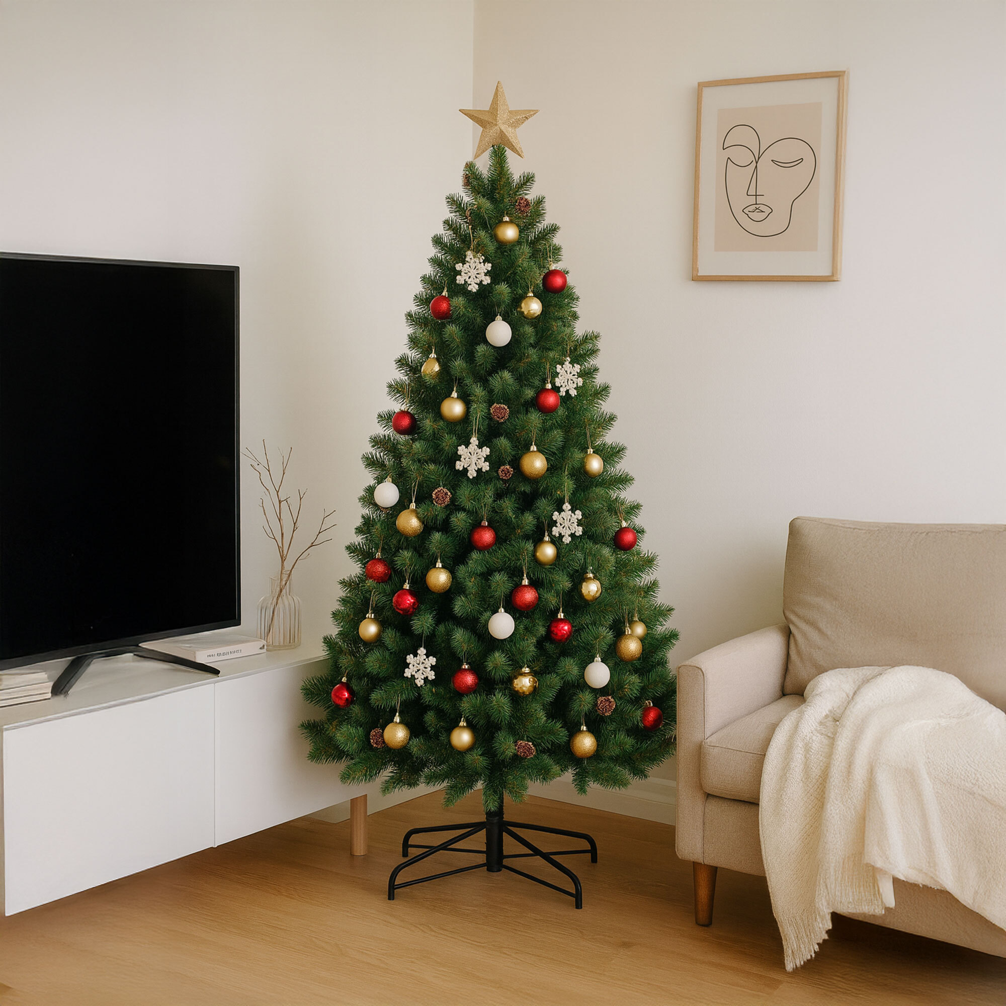 Boho - Albero di Natale con pigne in PVC ø132x210H cm, 1053 Punte