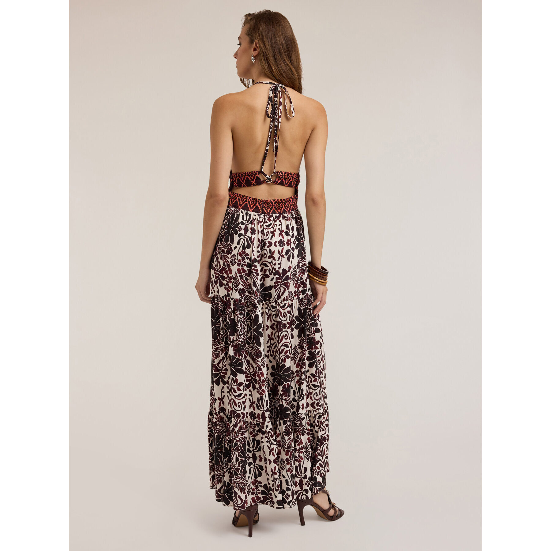 Motivi - Vestido largo de verano con estampado étnico - Marrón