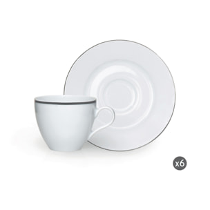 Set de 6 Tasses à Café avec Soucoupe Excelsa – Platinum, Porcelaine Blanche
