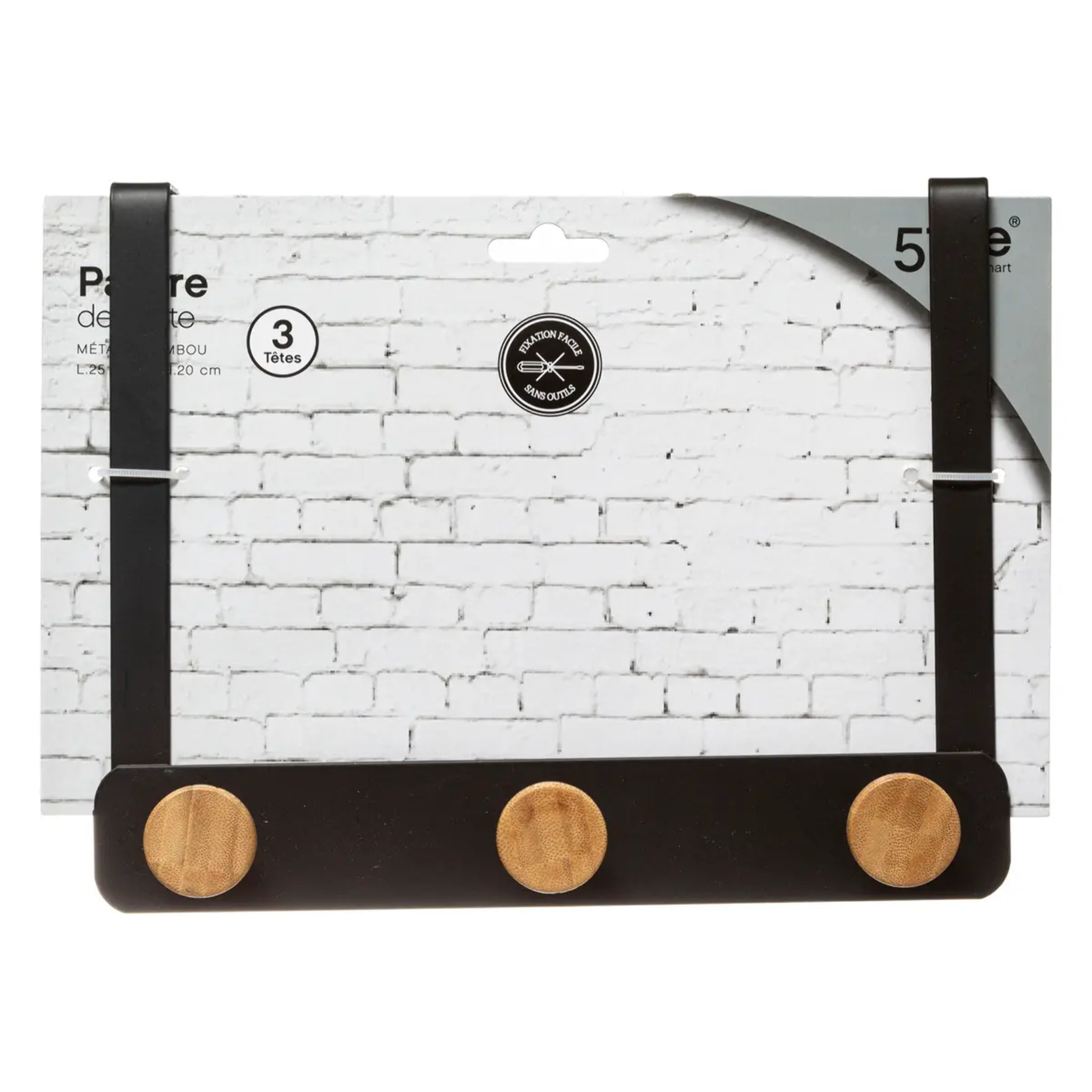 Patère 3 têtes métal et bambou noir