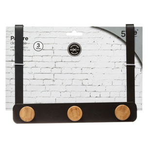 Patère 3 têtes métal et bambou noir