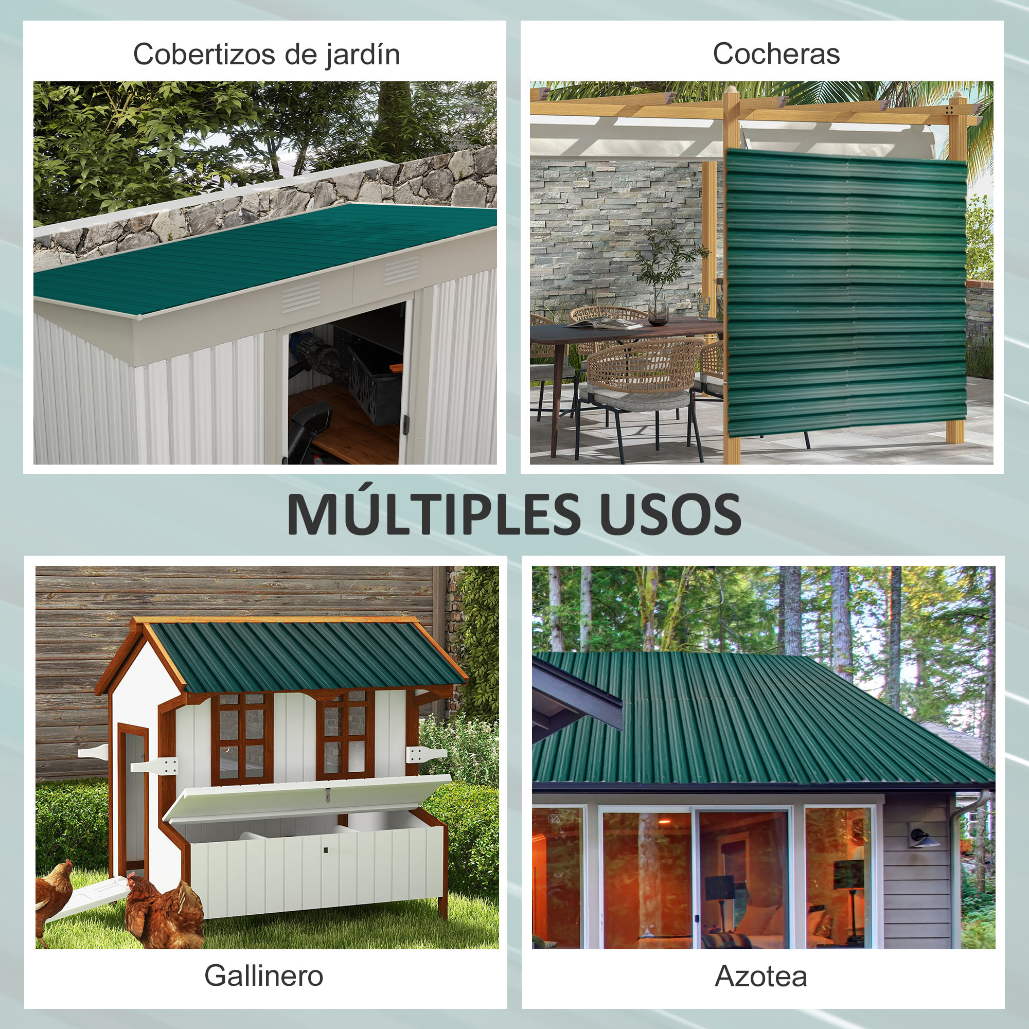 Juego de 12 Paneles para Tejado de Acero Galvanizado Chapas Perfiladas de Techo 7m² para Caseta de Herramientas Cobertizo Exterior 129x45cm Verde