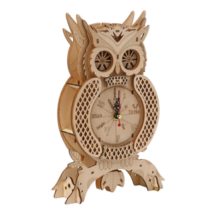 Maqueta de Madera 3D, diseño de Reloj con forma de Búho. 46 piezas.