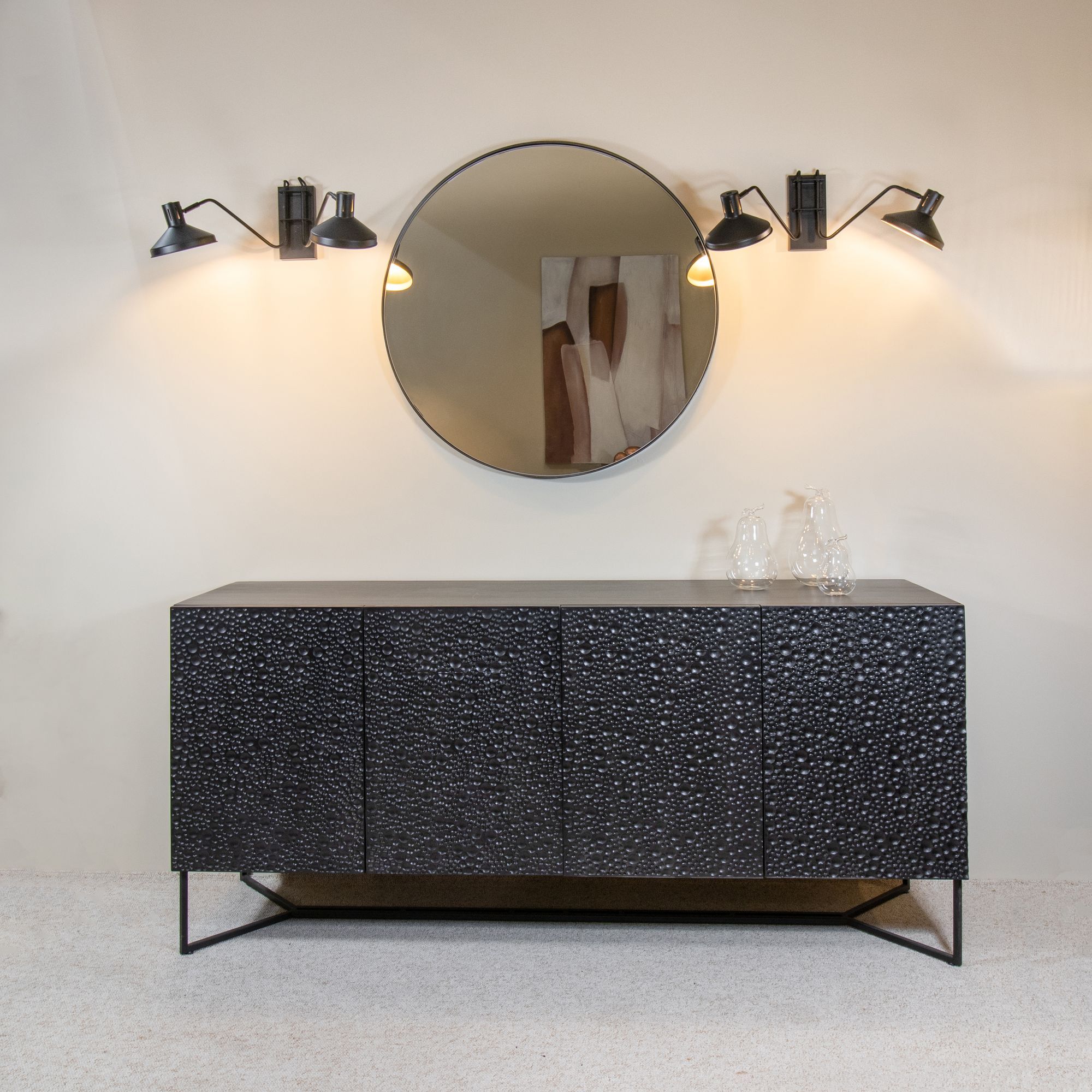 Miroir rond loft avec contour en étain noir 92cm  LOFT