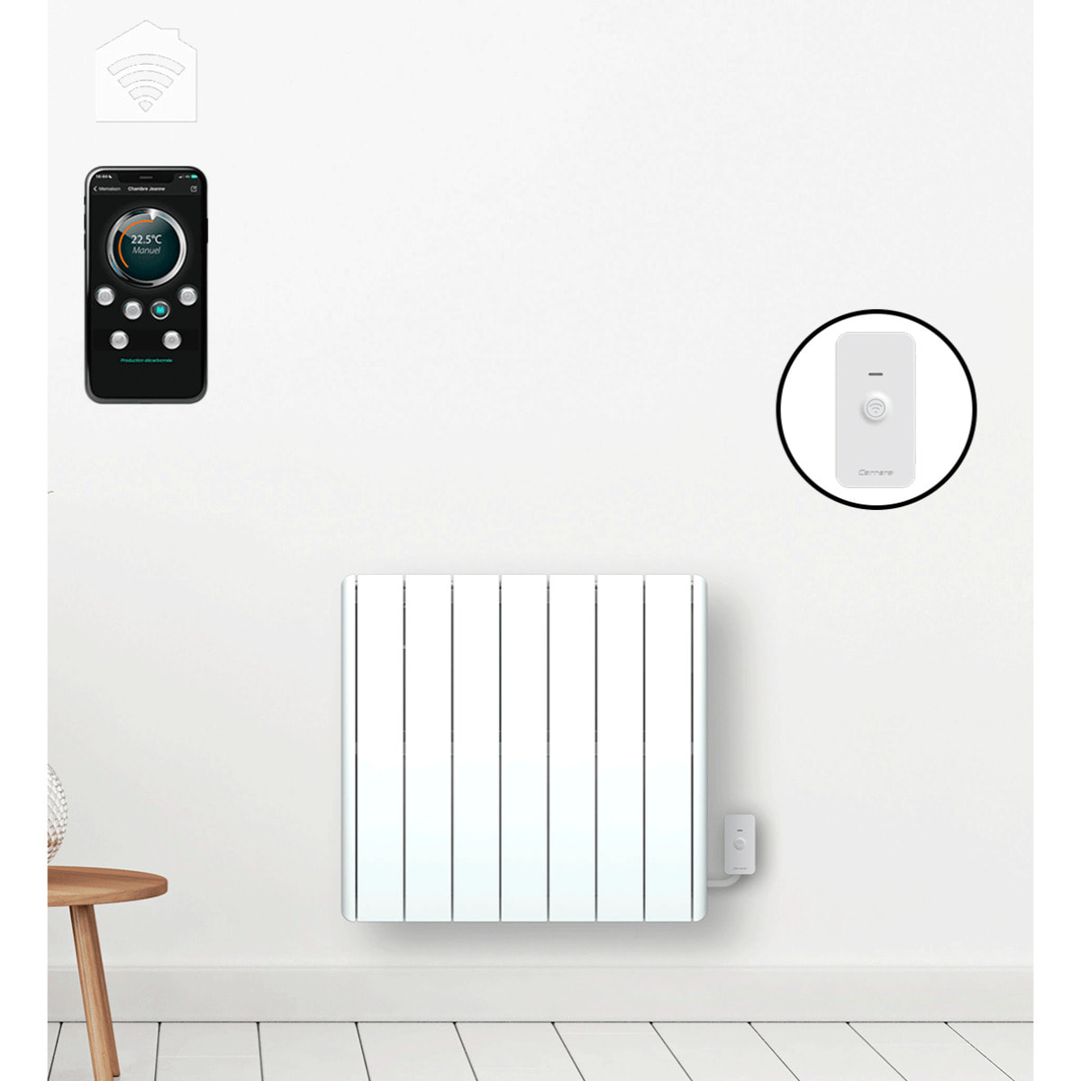 Radiateur électrique LCD fonte blanc 1500W Connecté