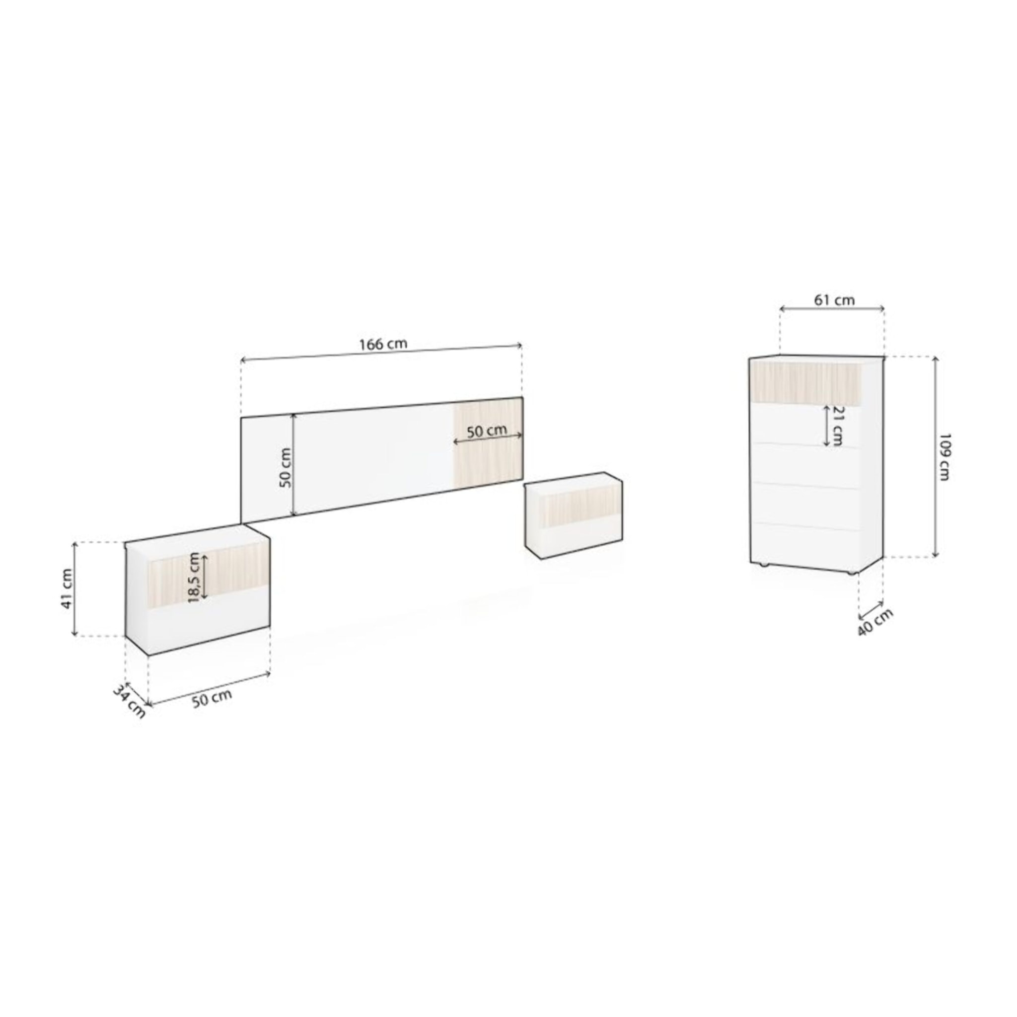 Dormitorio Nitza 5C Blanco Artik (Blanco Mate) - Natur