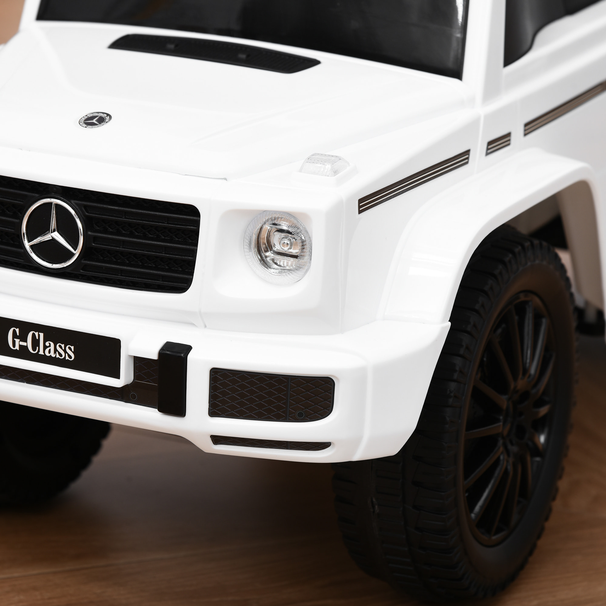 Correpasillos para Bebés de 12 a 36 Meses Coche Correpasillos Licencia Mercedes G350 con Compartimento de Almacenaje y Volante Carga 25 kg 62,5x28,5x45 cm Blanco