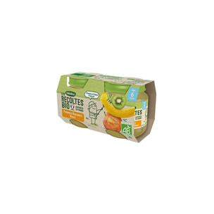 24 Petits Pots Pommes, Bananes, Kiwis 12x(2x130g) - Les Récoltes Bio Dès 6 Mois