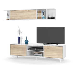 Mueble tv kira 2p3h + estante blanco/roble