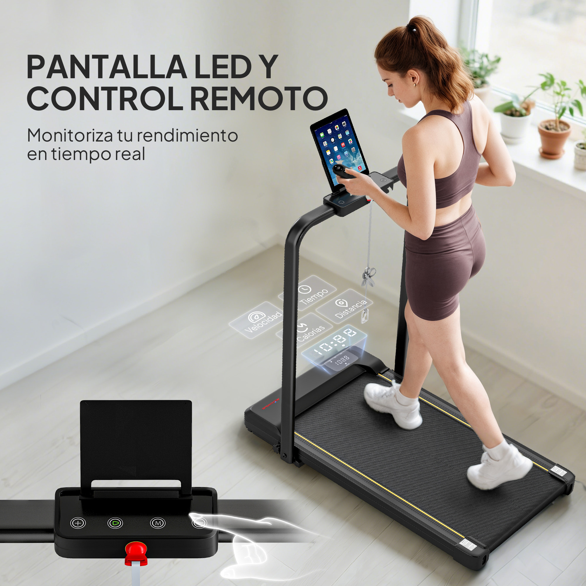 Cinta de Correr Plegable 7% Inclinación, Andar Caminadora Eléctrica para Casa 2 en 1 Debajo del Escritorio con 2.0HP, 6 km/h, Pantalla LED, Control Remoto, para Gimnasio y Oficina