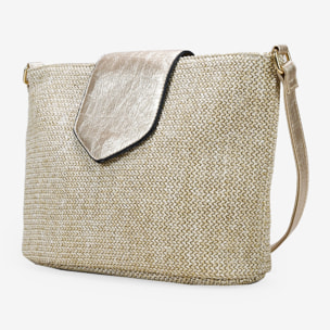 Bolso bandolera dorado en rafia con solapa