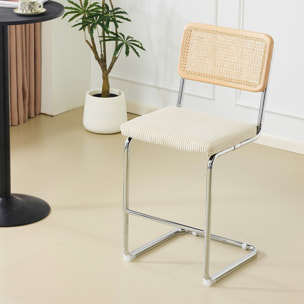 Lot de 2 tabourets de bar en cannage et velours côtelé - MUSE