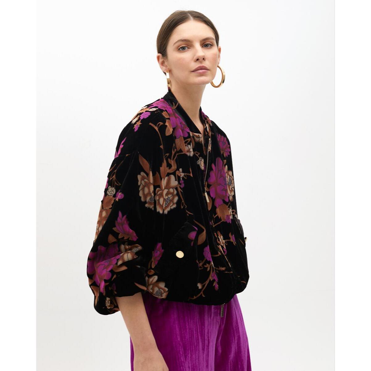 Bomber in velluto devoré con stampa floreale