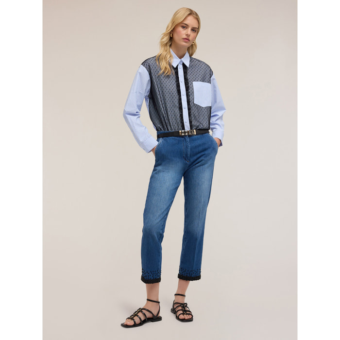 Motivi - Camisa a rayas y tul plumeti - Light - blue