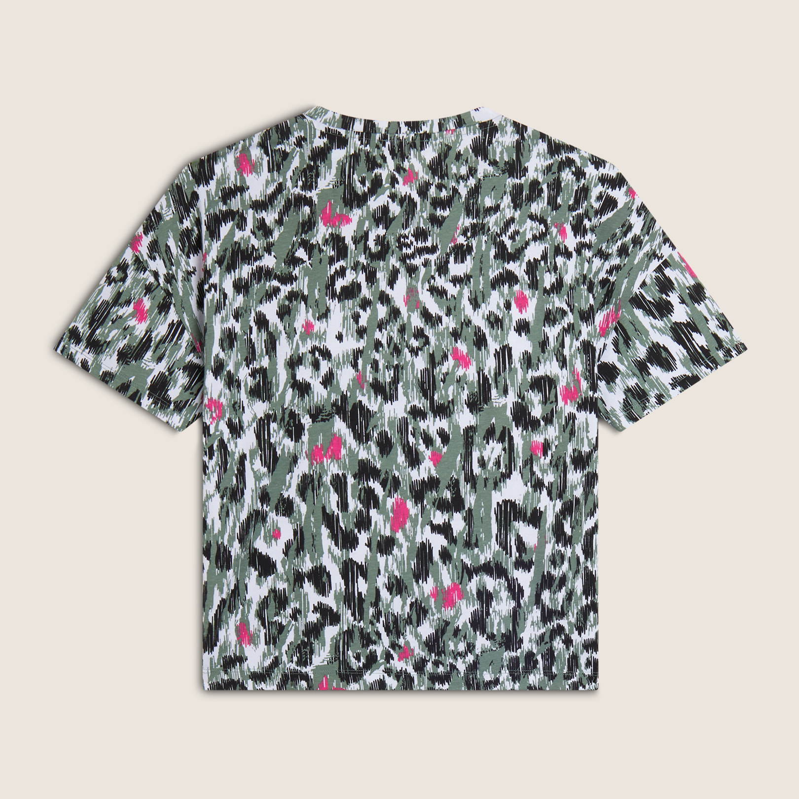 T-shirt donna comfort fit corta maculata con spacchi