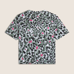 T-shirt donna comfort fit corta maculata con spacchi