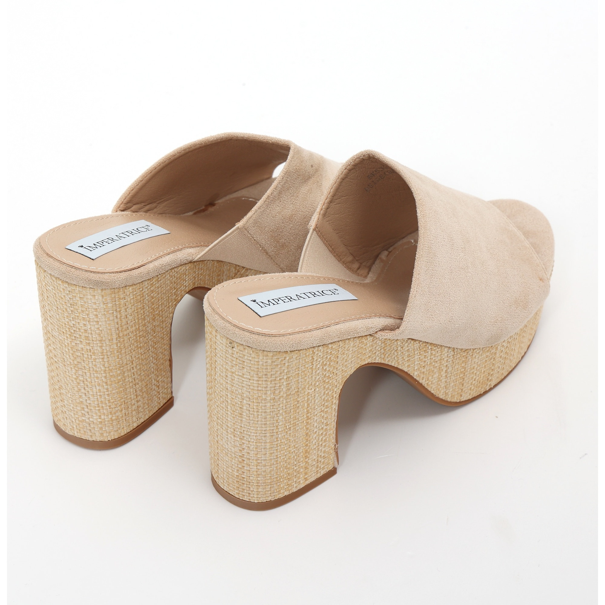 Sandali platform in simil camoscio con tacco in rafia