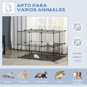 Jaula para Animales Pequeños de 3 Niveles Parque para Mascotas con Rampas y Forma Personalizable para Cobayas Conejos Chinchillas 70x70x105 cm Negro