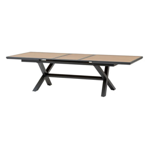 Table de jardin extensible "Axiome" effet bois honey & graphite 10 places en aluminium