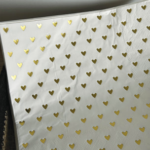 Lot de 20 serviettes en papier coeurs - Doré
