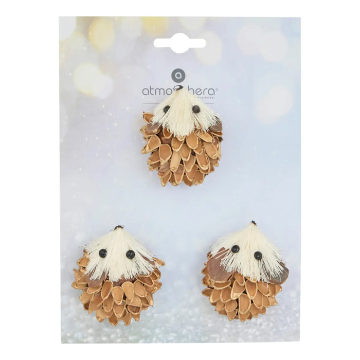 Décoration de sapin en bois hérisson x3 marron 7cm