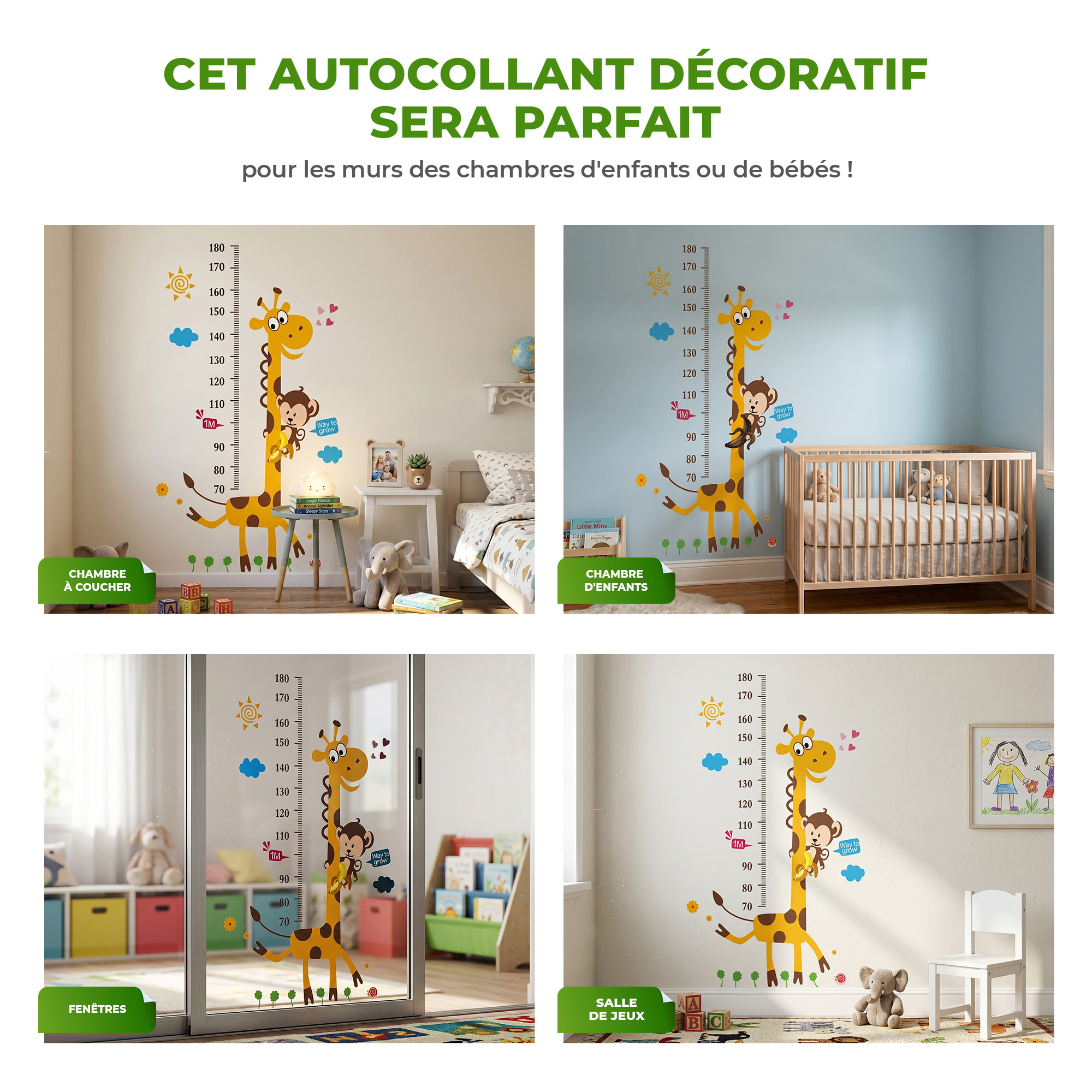 Stickers Muraux décoration adhésifs toise singe et girafe