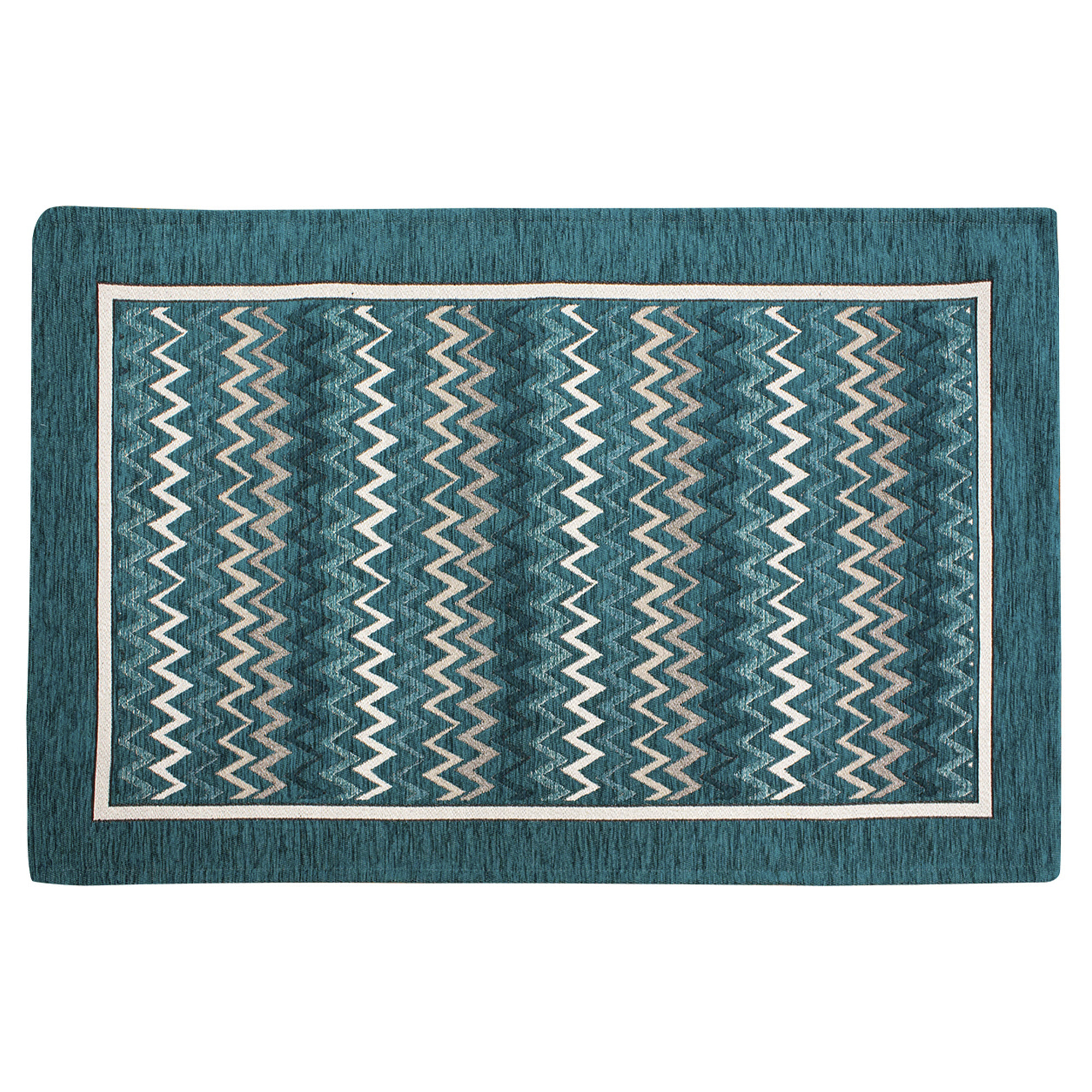 TAPPETO DA CUCINA DIS.ZIG ZAG COL.PETROLIO 57X115 CM ANTISCIVOLO