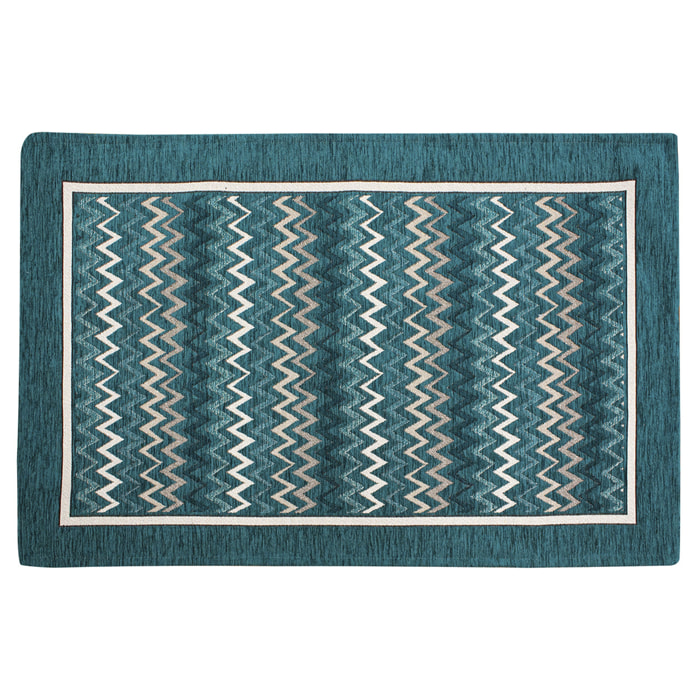 TAPPETO DA CUCINA DIS.ZIG ZAG COL.PETROLIO 57X115 CM ANTISCIVOLO
