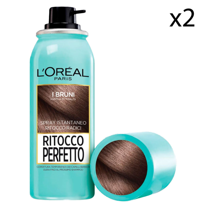 2x Spray Colore Bruno per Capelli Bianchi Ritocco Perfetto