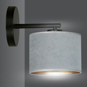 Applique Hilde in acciaio nero con paralume grigio