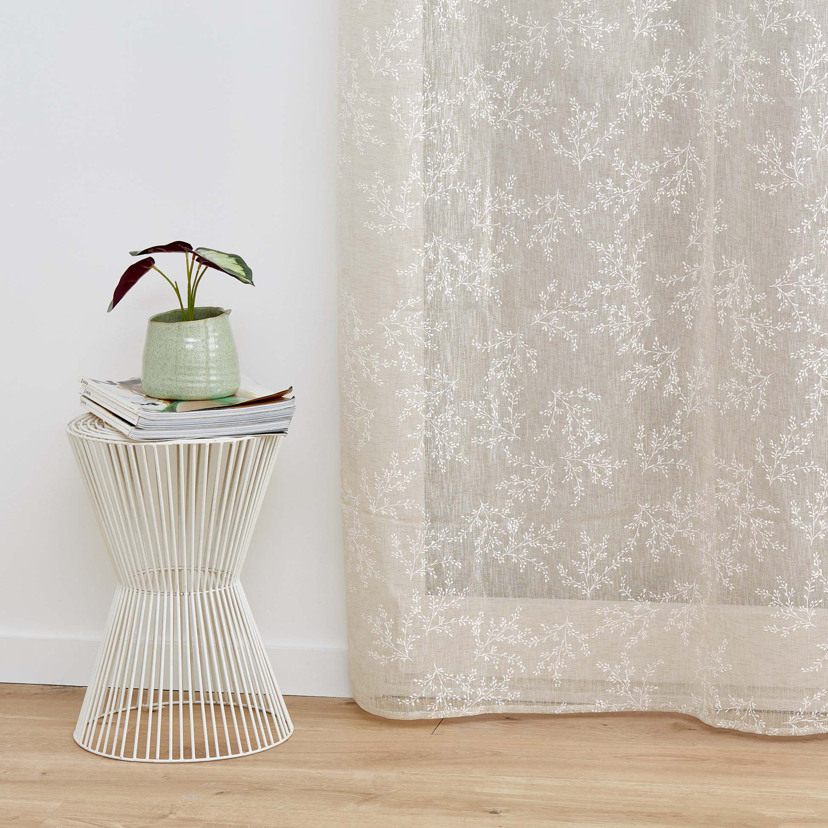 Voilage Vintage fleurs brodées - Taupe