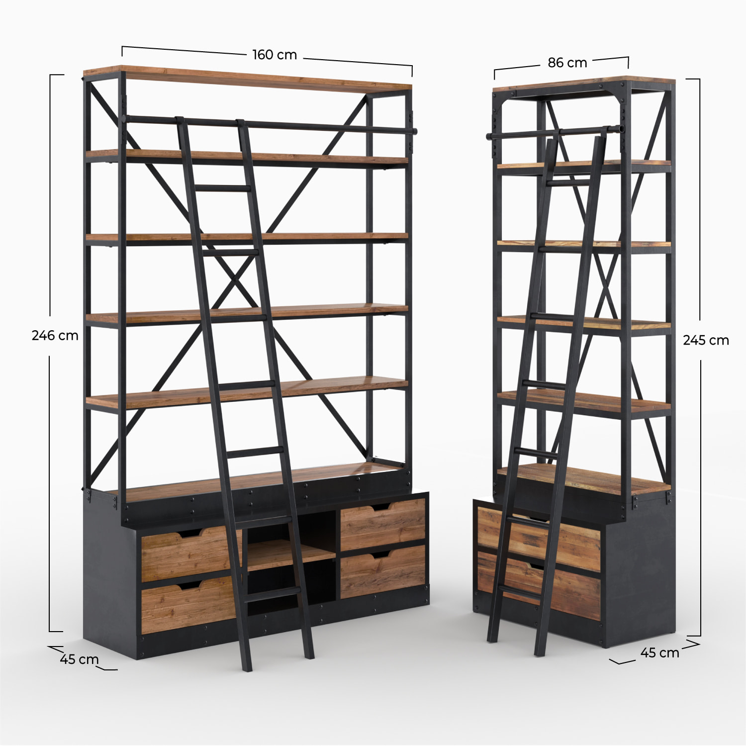 Ensemble de 2 bibliothèques en bois et métal - Kasi