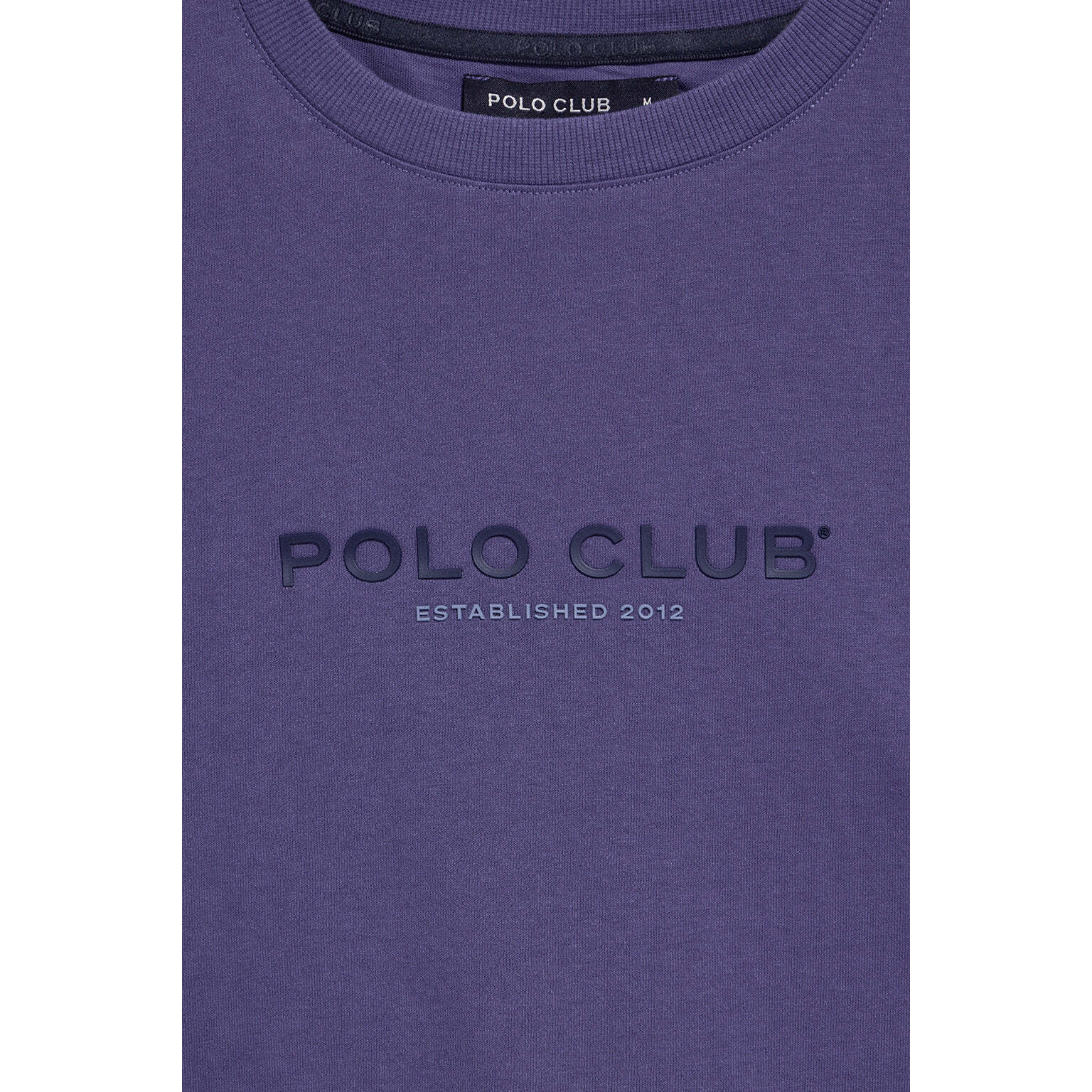 Maglietta viola azzurrino con scollo rotondo e logo gommato