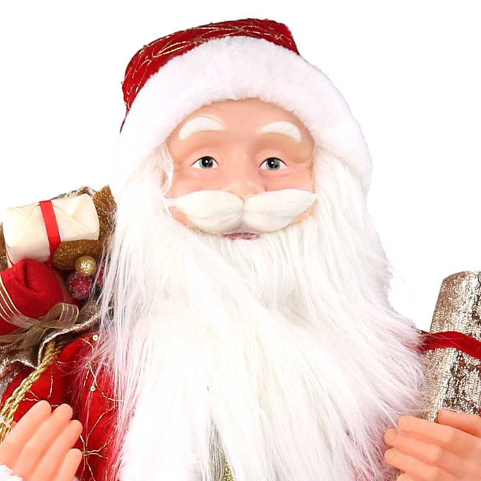 Babbo natale in tessuto rosso e oro con regali cmh80