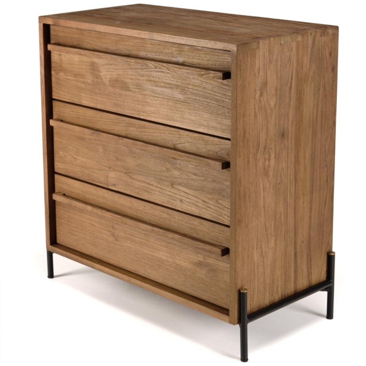 SIXTINE - Commode 3 tiroirs en bois de teck recyclé pieds en métal noir