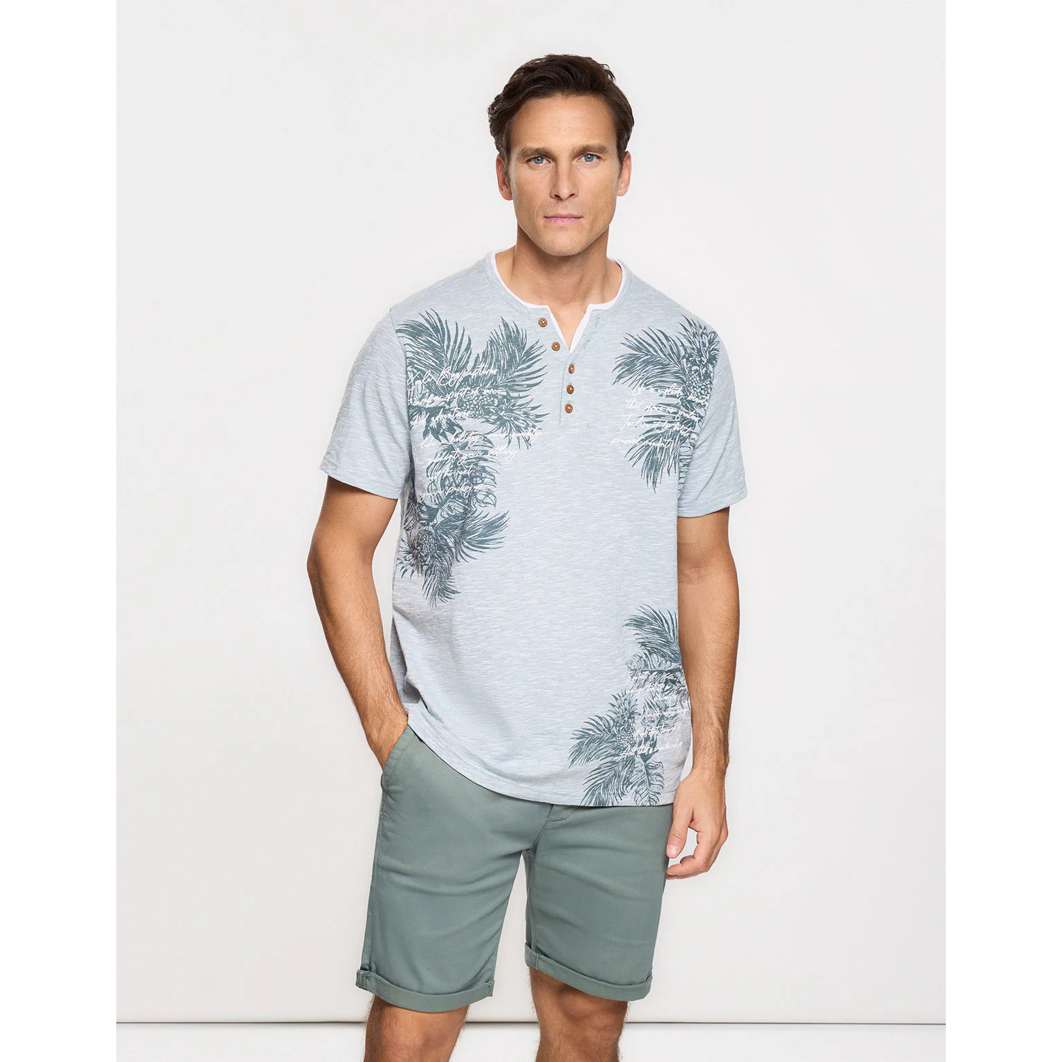 Camiseta Manga Corta Estampado Tropical Verde - Cliffs