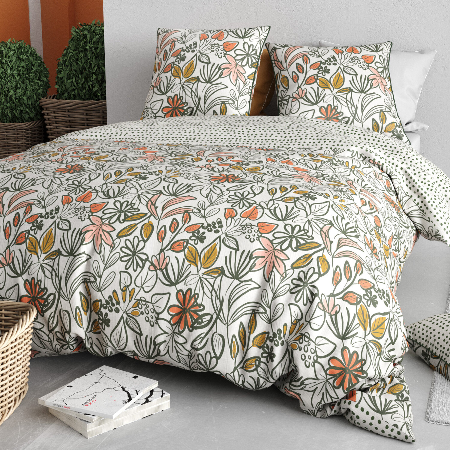 Parure housse de couette 3pcs 100% coton 57 fils narcisse