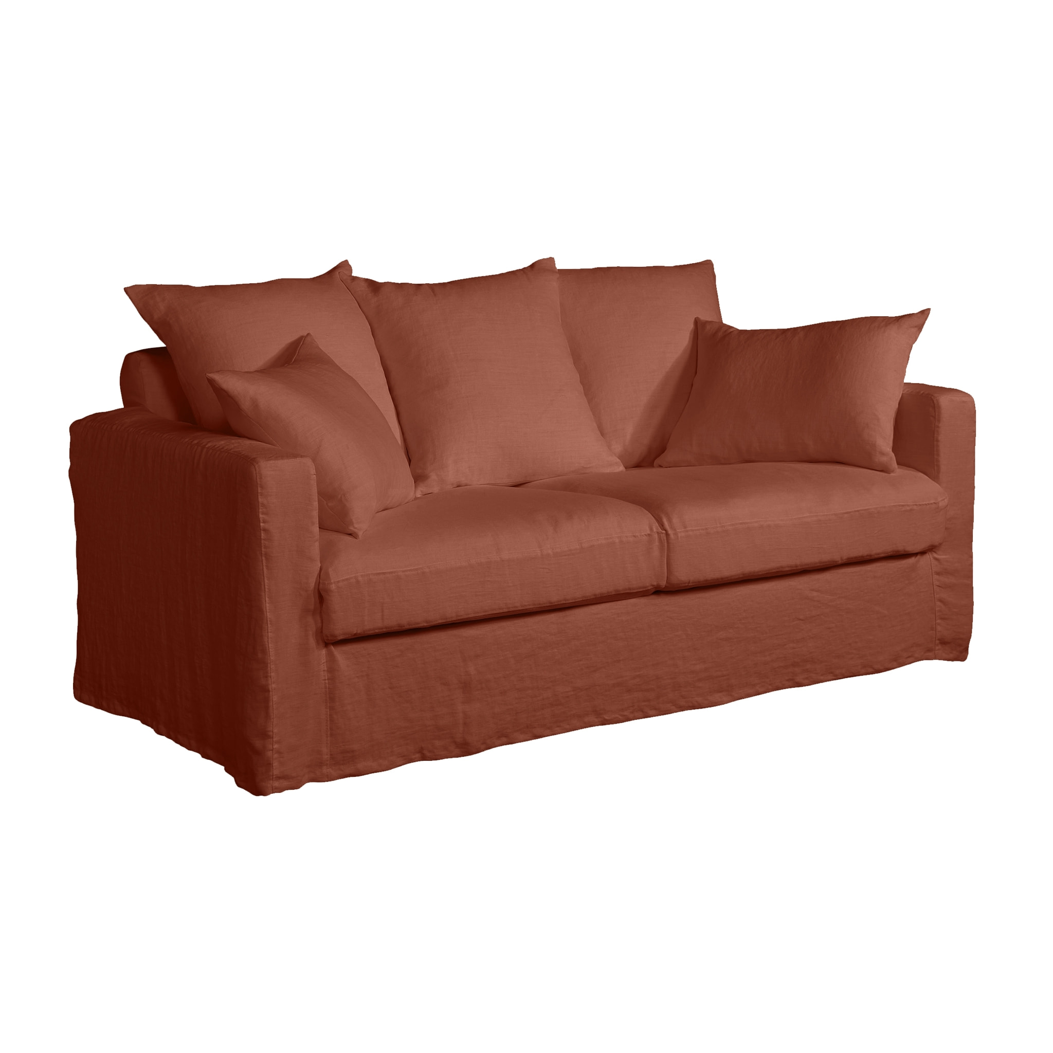 Canapé lin 3 pl SOFIA 177 cm fixe tissu Terracotta 100% déhoussable – Fab France