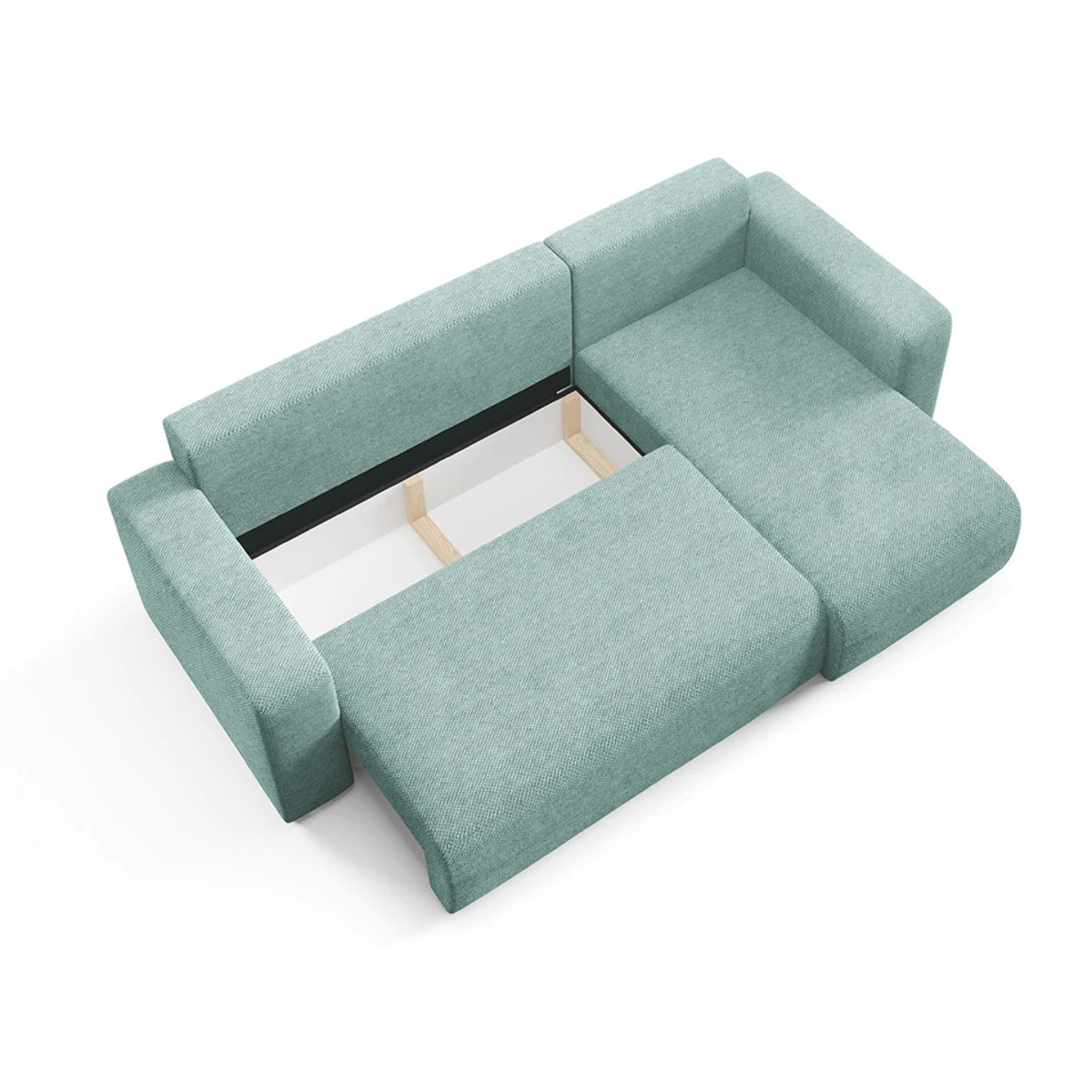 GLORIA - Canapé d'angle droit convertible 4 places en tissu vert d'eau