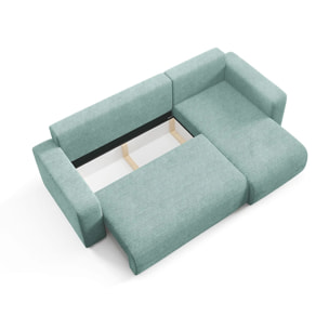GLORIA - Canapé d'angle droit convertible 4 places en tissu vert d'eau