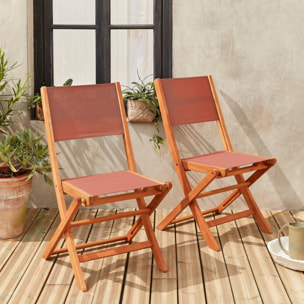 Chaises de jardin en bois et textilène - Almeria Terracotta - 2 chaises pliantes en bois d'Eucalyptus huilé et textilène