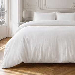 Parure housse de couette 100% gaze de coton unie blanc, RELAX