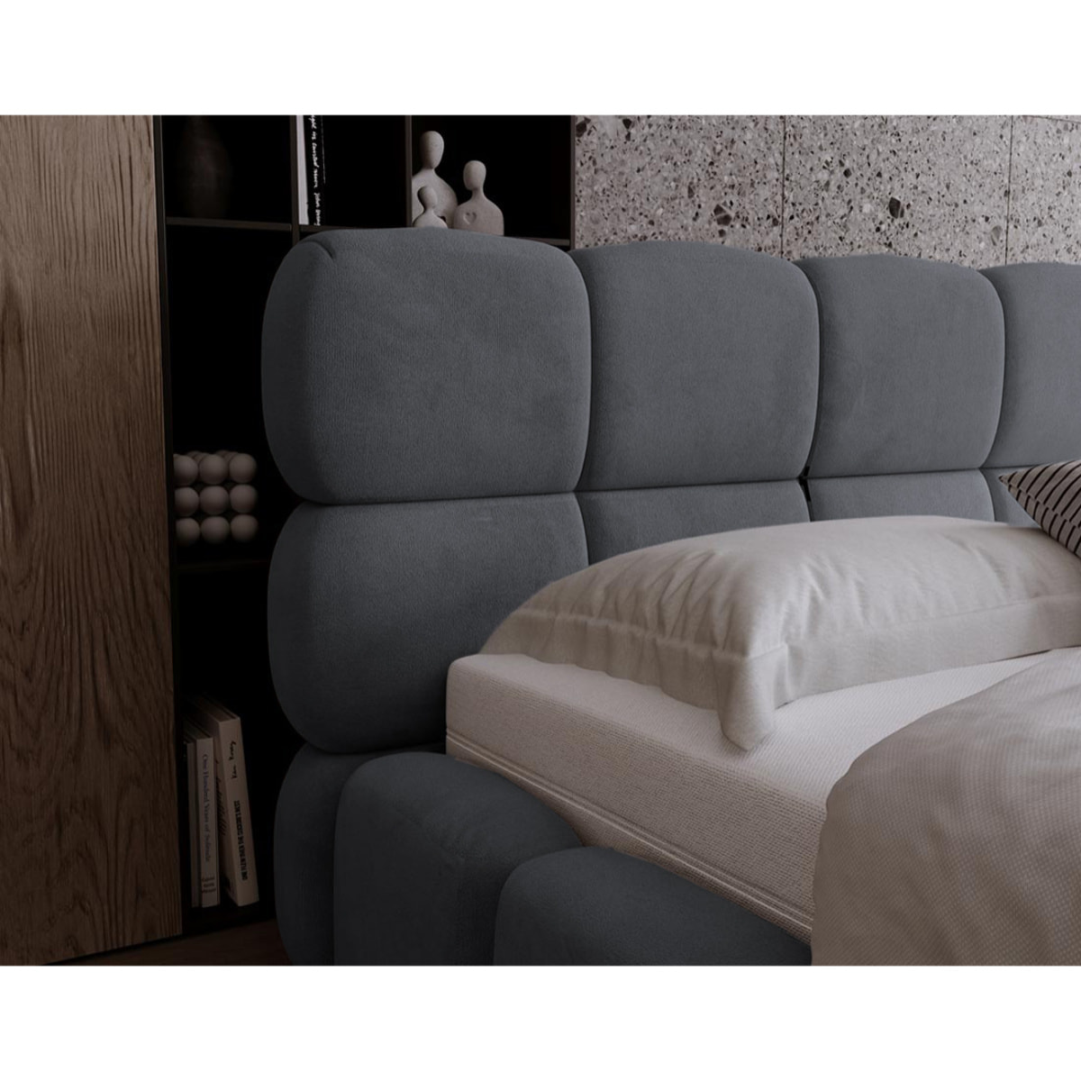 Mariposa - lit coffre - 140x200 cm - sommier inclus - en velours - Gris Anthracite