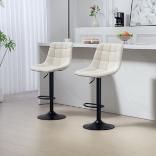 Lot de 2 tabourets de bar design pivotant réglable tissu matelassé finition chenille beige