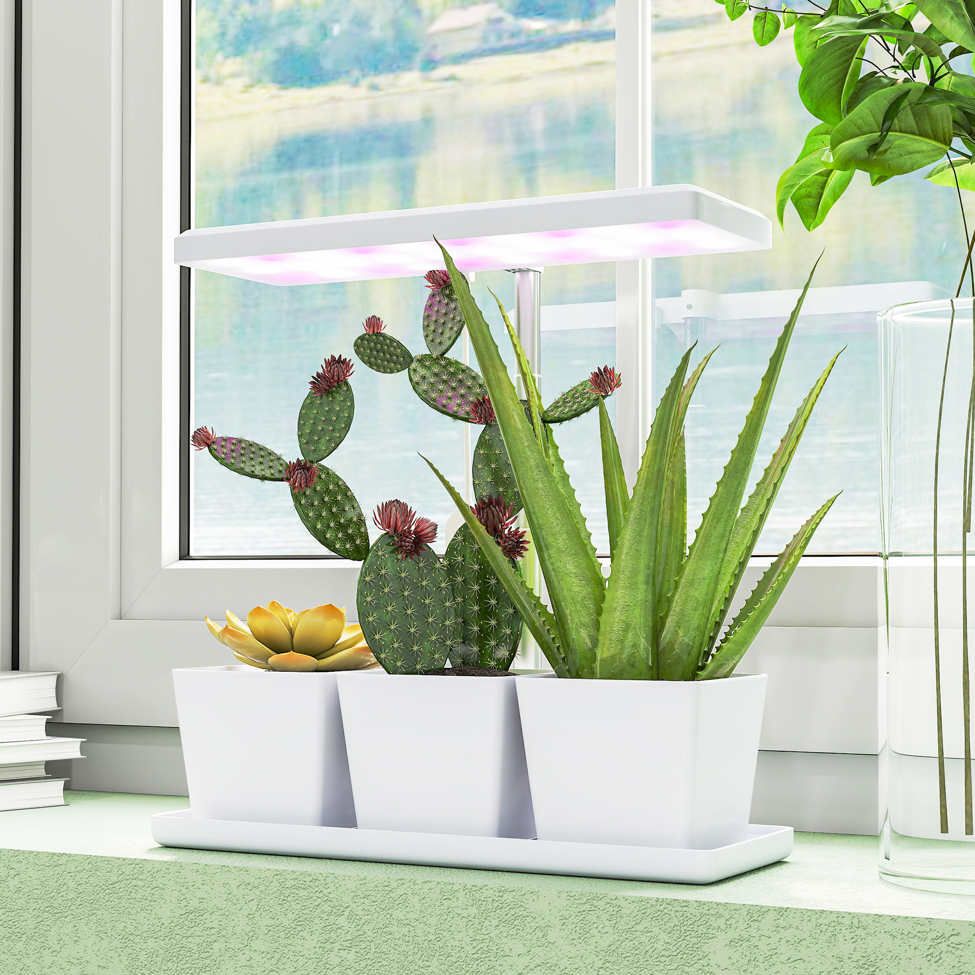 Lámpara de Planta Interior, 30 LED, Luz de Crecimiento de Espectro Completo, Ajustable en Altura con Temporizador Automático 8/12/16/24H, 5 de Brillo y 3 Cajas para Invernadero, Jardín