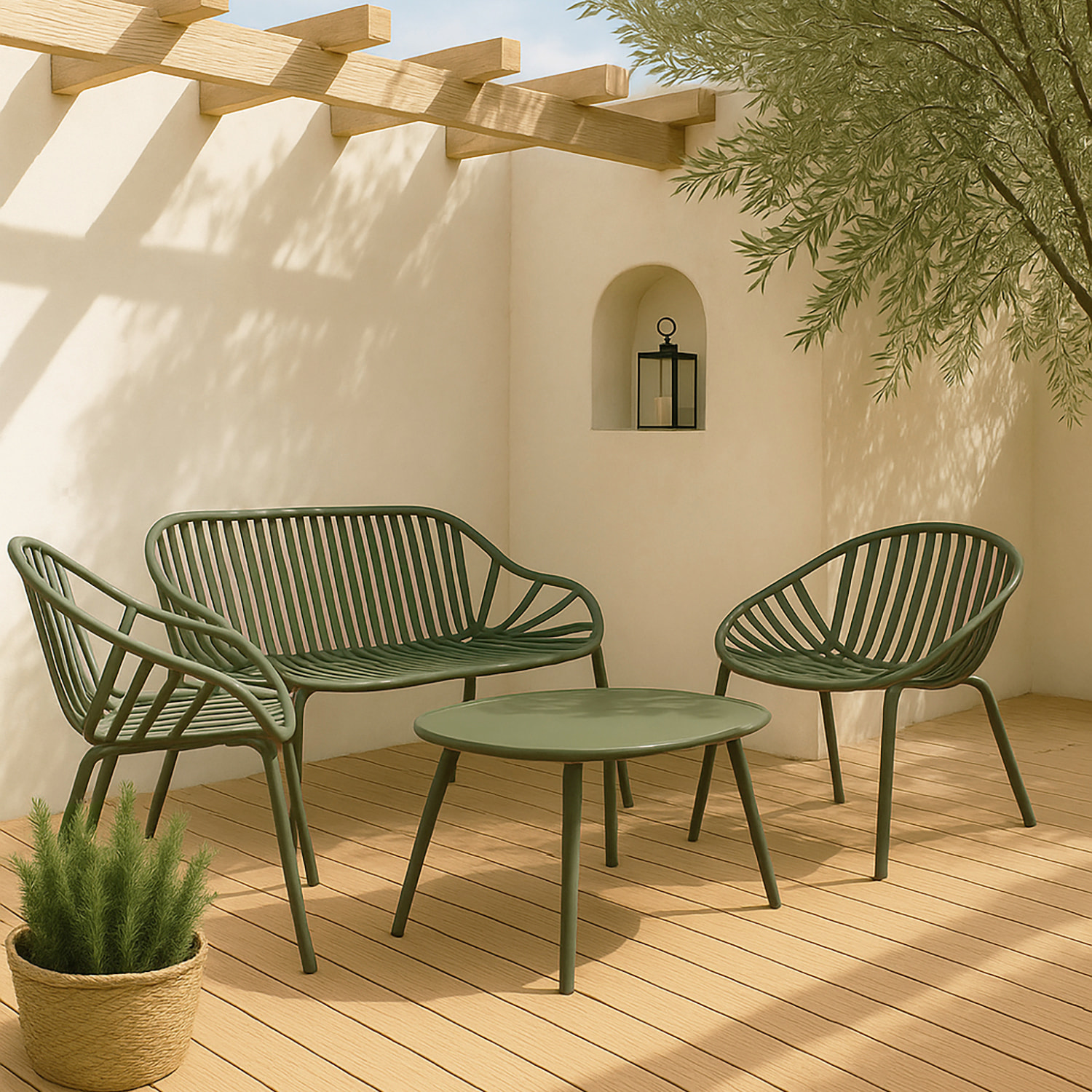 Salon de jardin 4 places en polypropylène vert CALYPSO