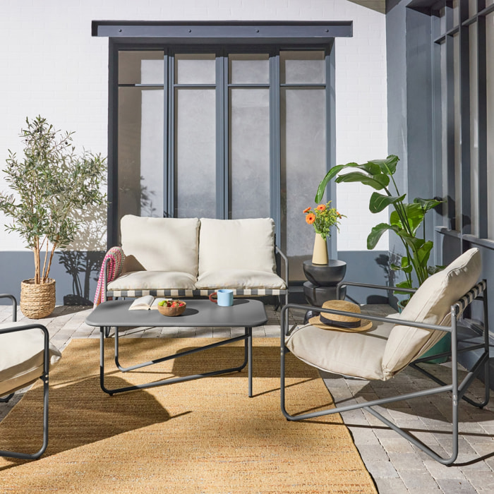 Salon de jardin 4 places avec table en métal. avec des sangles. anthracite