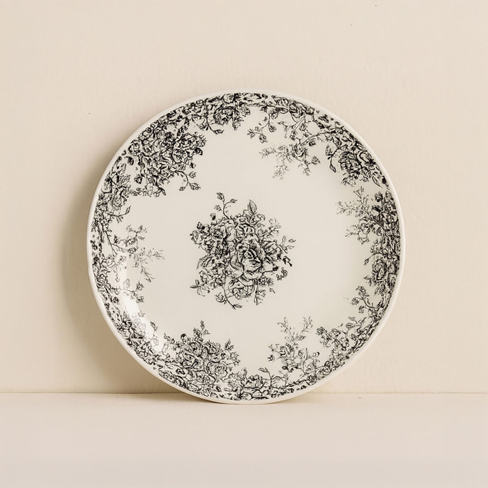 Lot de 6 assiettes plates en grès décor fleuri noir 26cm FLORALI
