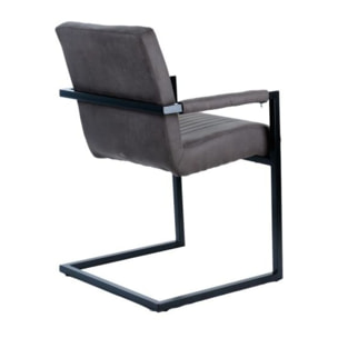 Chaise avec accoudoirs gris et pieds luge en métal noir - TOMMY