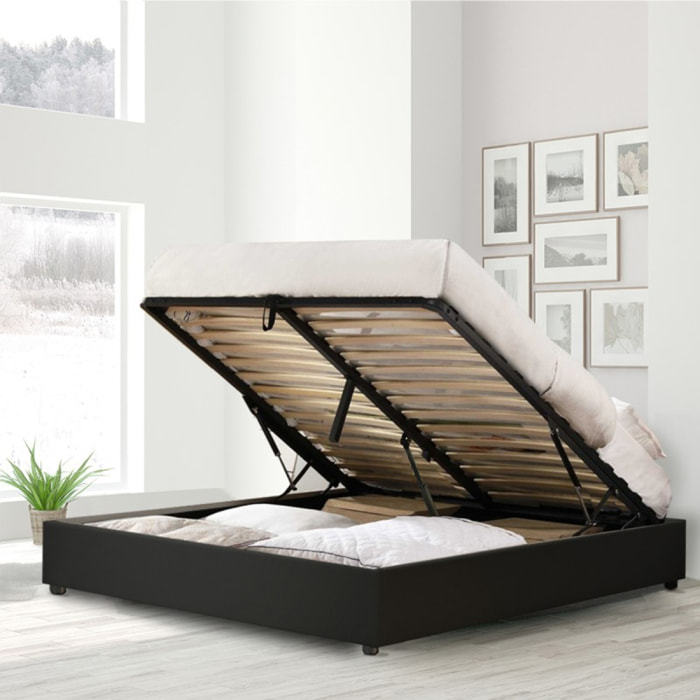 Lit coffre Futura | Ouverture électrique avec télécommande | Espace de stockage jusqu'à 900 L | Simili cuir | Noir